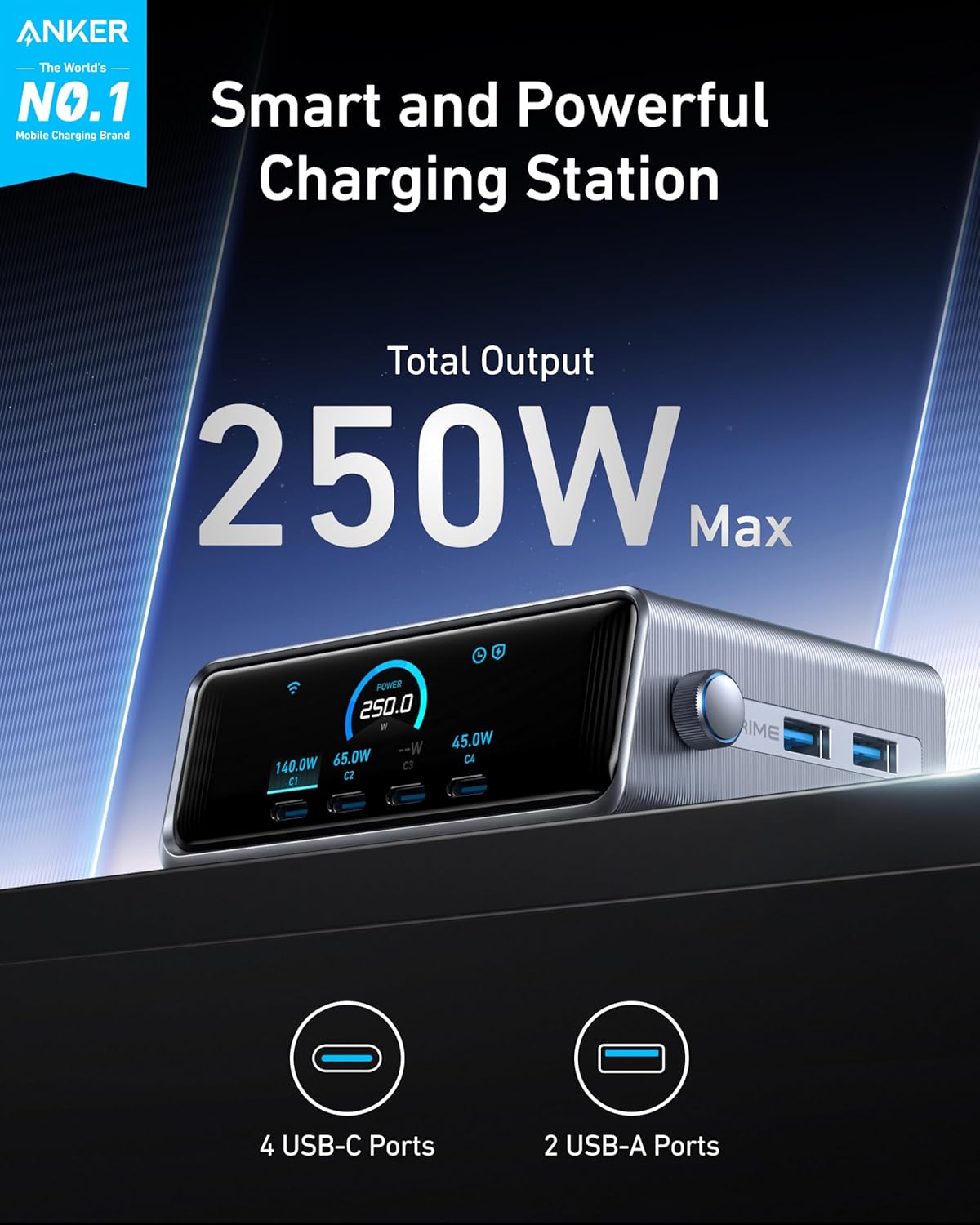 Anker Prime 250W GaN Desktop Charger (6 Ports) Silver