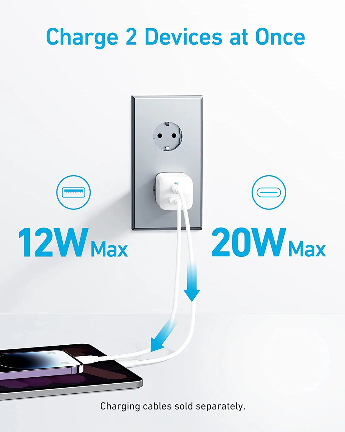 Anker 323 Charger (33W) - Dual port C+ USB white