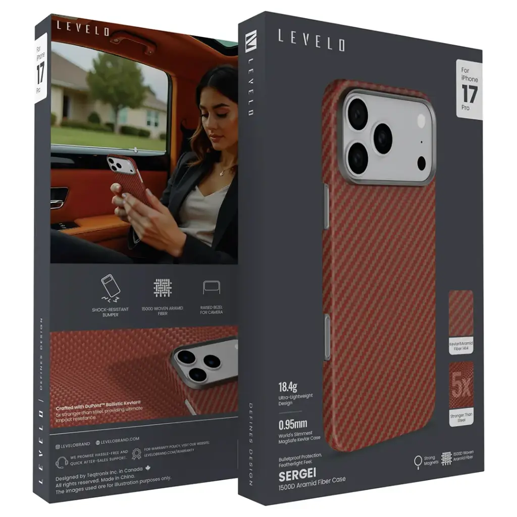 Levelo Sergei 1500D Aramid Fiber Case for iPhone 17 Pro Max