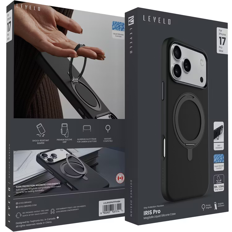 Levelo Iris Pro MagSafe Liquid Silicone Case with Built-in 360° Kickstand for iPhone 17 Pro, Metal Accents, Shock-Resistant Bumper, Aluminum Alloy Frame for Camera & Buttons, Drop-Tested, Strong Magnets, Premium Silicone Grip