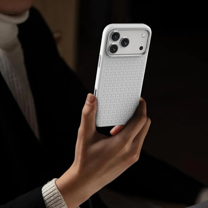 LEVELO Fiora iPhone 17 Pro Max Case, Liquid Silicone with Pattern, Compatible with MagSafe, Premium Silicone Grip, Shock-Resistant Bumper, Aluminum Alloy Frame Protection - Silver