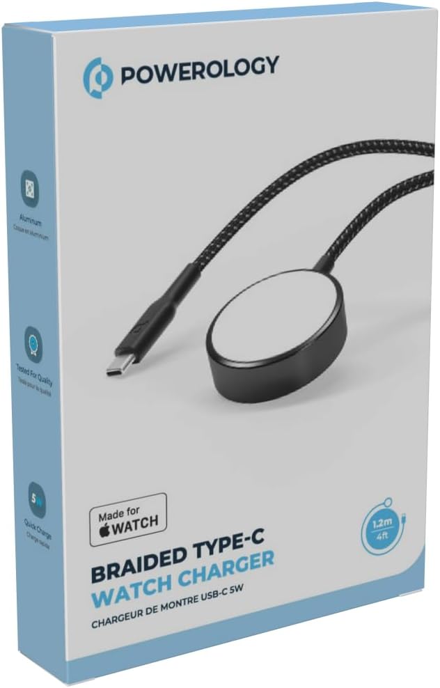 Powerology Braided Type-C Watch Charger 5W 1.2M