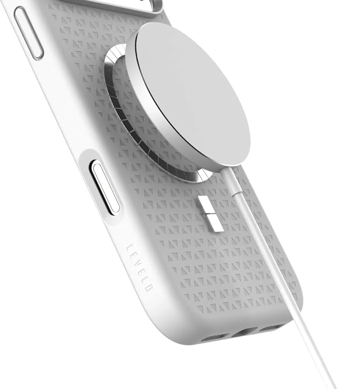 LEVELO Fiora iPhone 17 Pro Max Case, Liquid Silicone with Pattern, Compatible with MagSafe, Premium Silicone Grip, Shock-Resistant Bumper, Aluminum Alloy Frame Protection - Silver