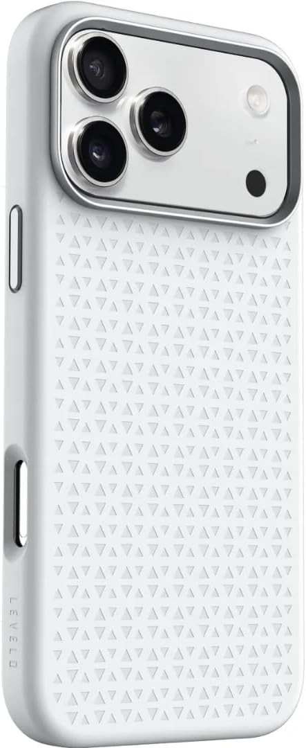 LEVELO Fiora iPhone 17 Pro Max Case, Liquid Silicone with Pattern, Compatible with MagSafe, Premium Silicone Grip, Shock-Resistant Bumper, Aluminum Alloy Frame Protection - Silver