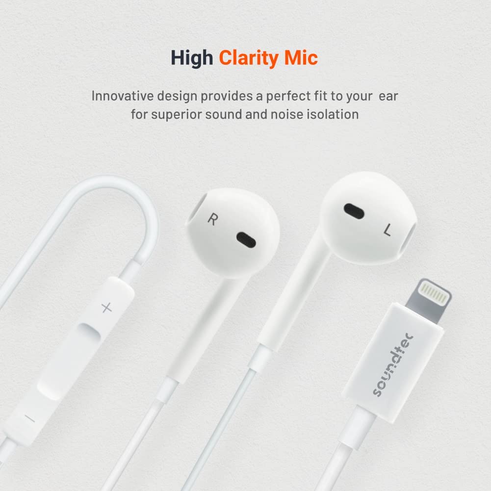Porodo Soundtec Stereo Earphones with Lightning Connector 1.2m - White