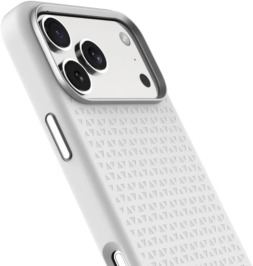 LEVELO Fiora iPhone 17 Pro Max Case, Liquid Silicone with Pattern, Compatible with MagSafe, Premium Silicone Grip, Shock-Resistant Bumper, Aluminum Alloy Frame Protection - Silver