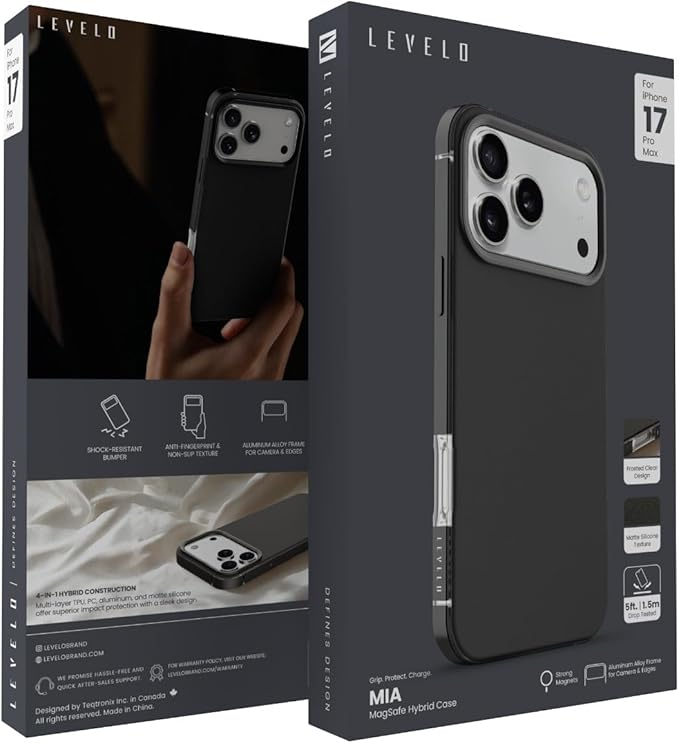 Levelo MIA iPhone 17 Pro Max Case, Compatible with MagSafe with Strong Magnets, Frosted Clear Design, Anti-Shock, Aluminum Alloy Frame Camera & Edges