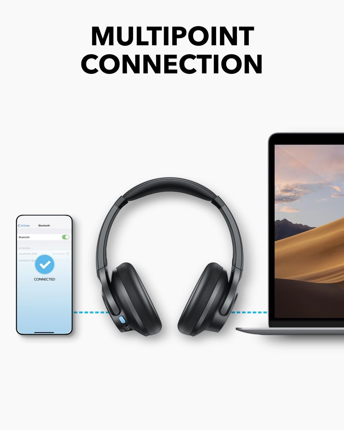 Soundcore Q11i Wireless Over-Ear Bluetooth Headphones by Anker, Deep Bass, 60H Playtime, Hi-Res Audio, Detachable Ear Cushions, Multipoint Connection
