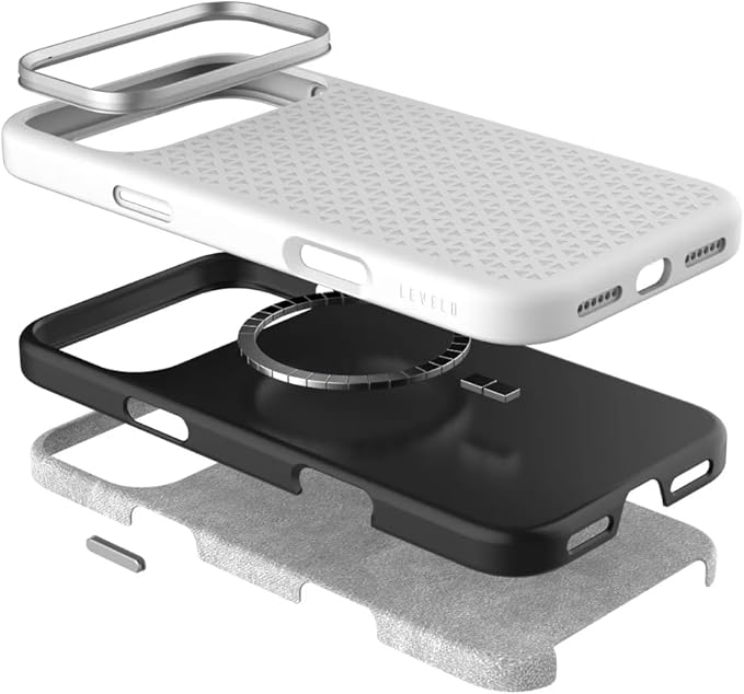 LEVELO Fiora iPhone 17 Pro Max Case, Liquid Silicone with Pattern, Compatible with MagSafe, Premium Silicone Grip, Shock-Resistant Bumper, Aluminum Alloy Frame Protection - Silver