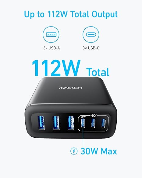 Anker Charger (112W, 6 Ports, GaN)
