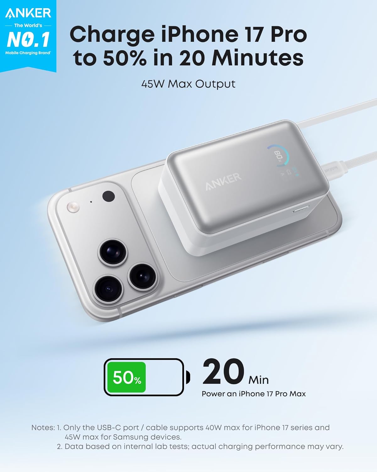 Anker Nano Power Bank (10K, 45W, BuiltIn Retractable USB-C Cable)