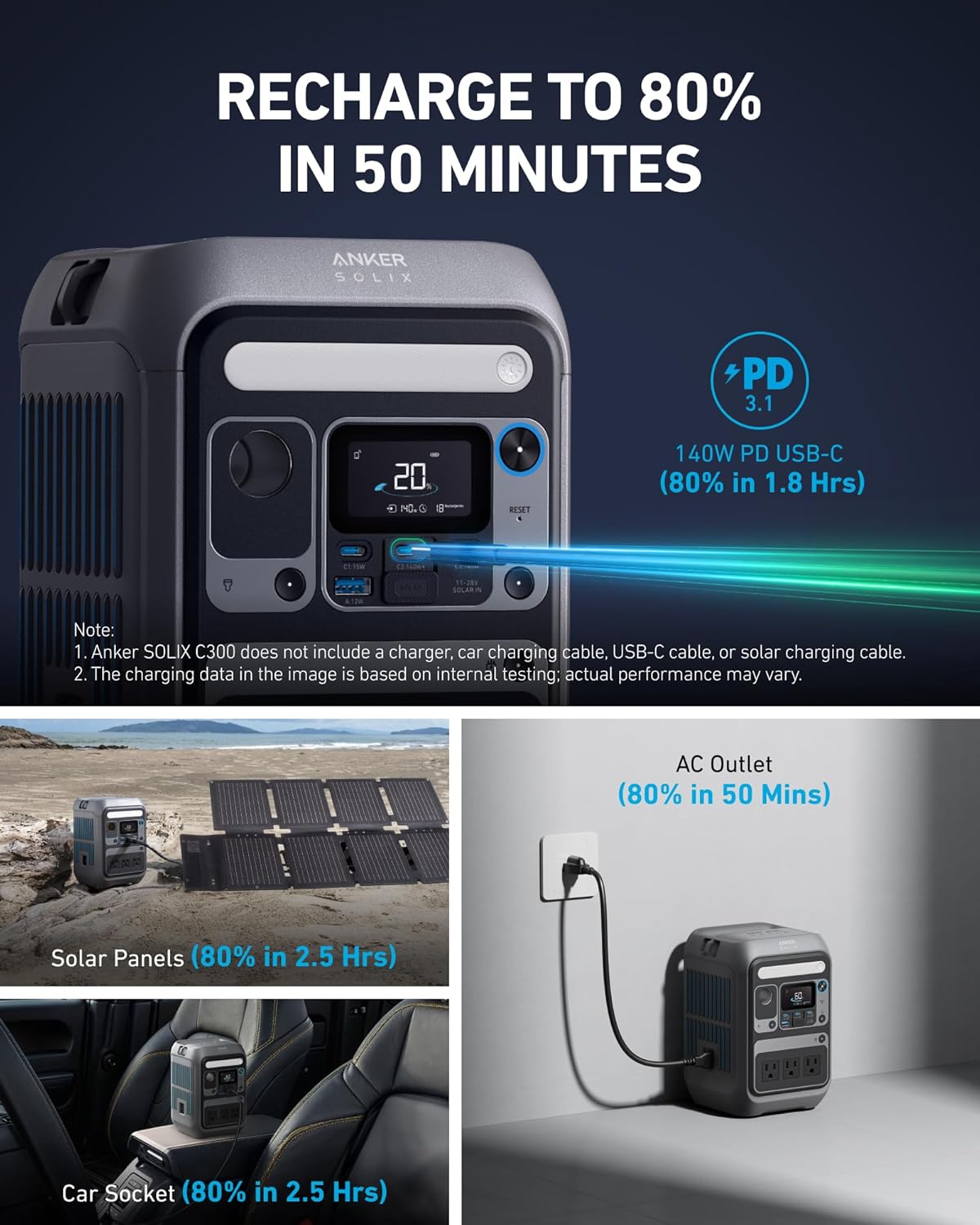 Anker SOLIX C300  Portable Power Station Dark