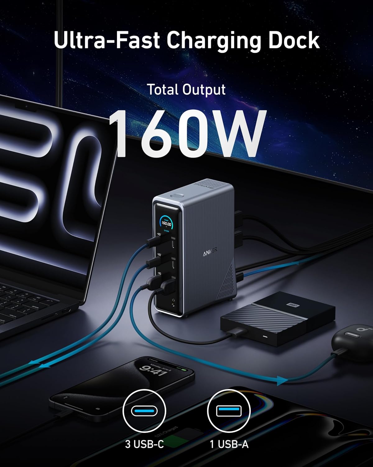 Anker Prime Charging Docking Station (14- in-1, Dual Display, 160W)