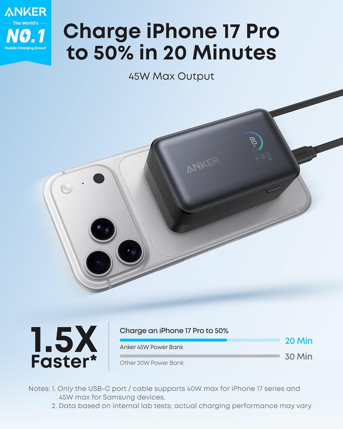 Anker Nano Power Bank (10K, 45W, BuiltIn Retractable USB-C Cable)