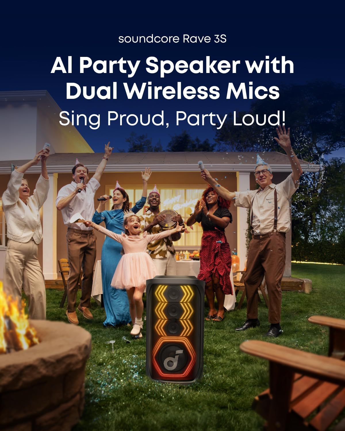 Anker soundcore Rave 3S , AI Party Speaker with 2 Wireless Microphones