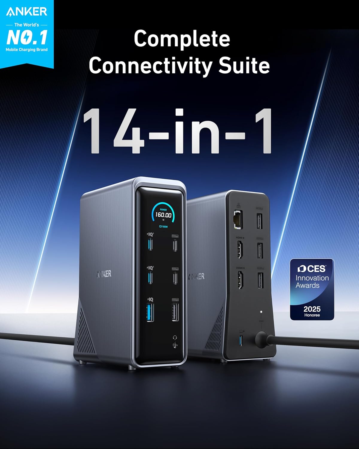 Anker Prime Charging Docking Station (14- in-1, Dual Display, 160W)