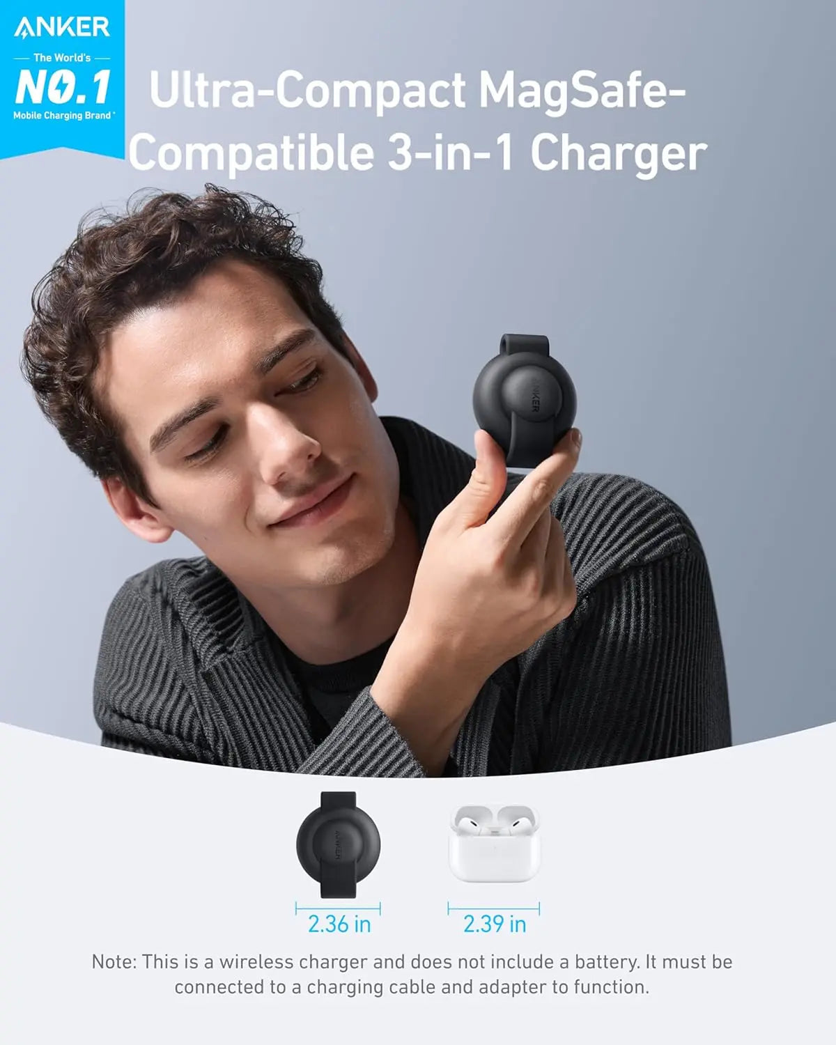 Anker MagGo MagSafe Compatible 2-in-1 Charger, Qi2 Certified 15W Fast Charge