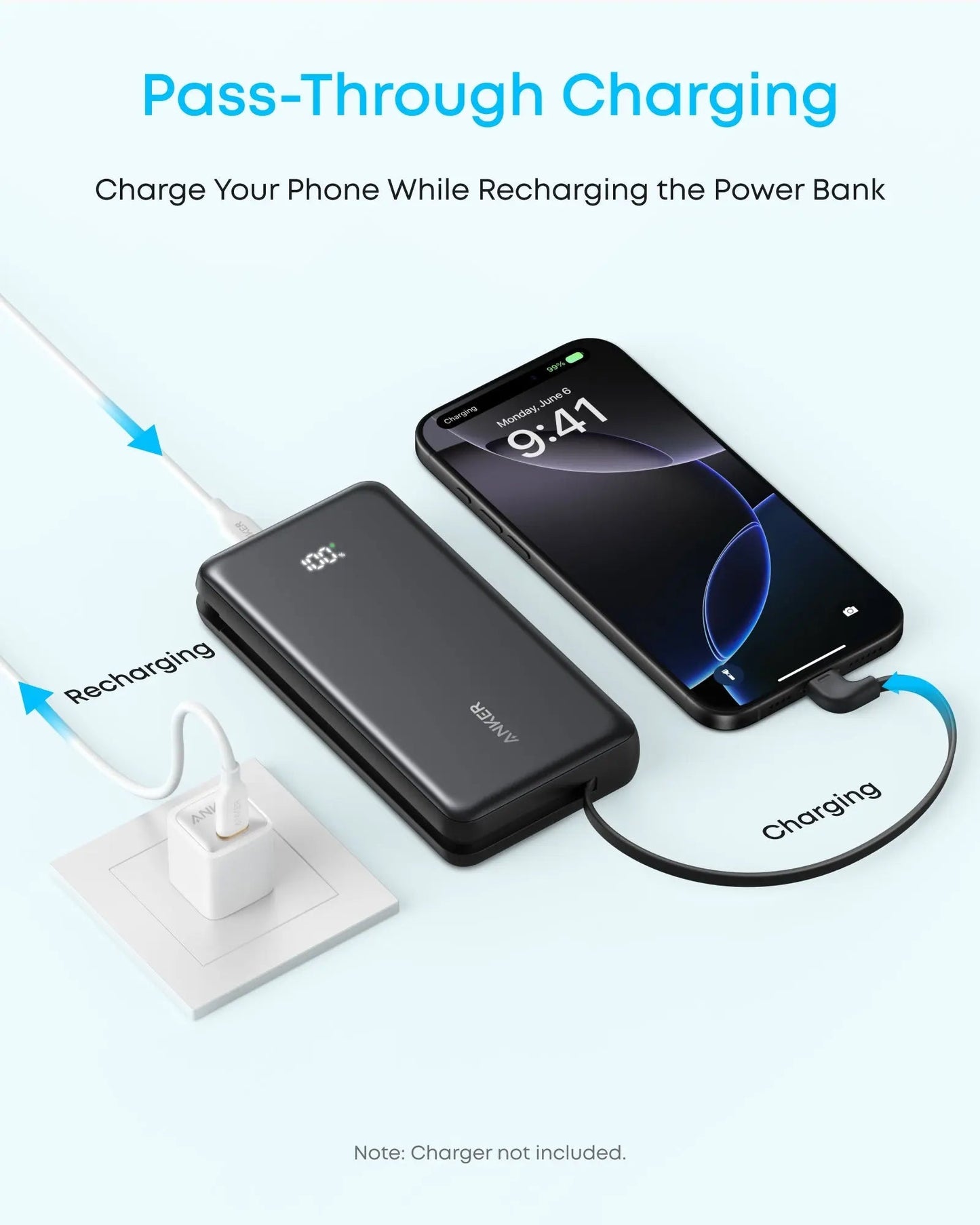 Anker Zolo Power Bank (20K, 22.5W, Built-In USB-C Cable) Black