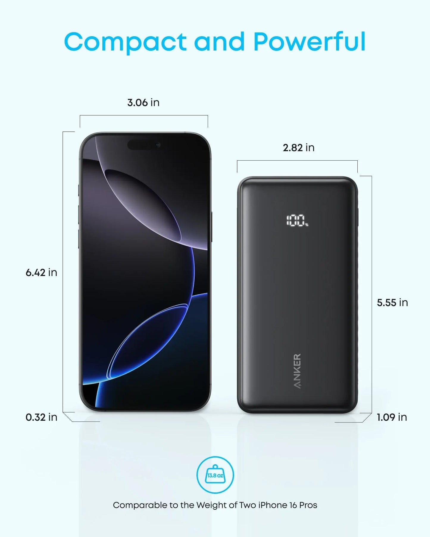 Anker Zolo Power Bank (20K, 22.5W, Built-In USB-C Cable) Black