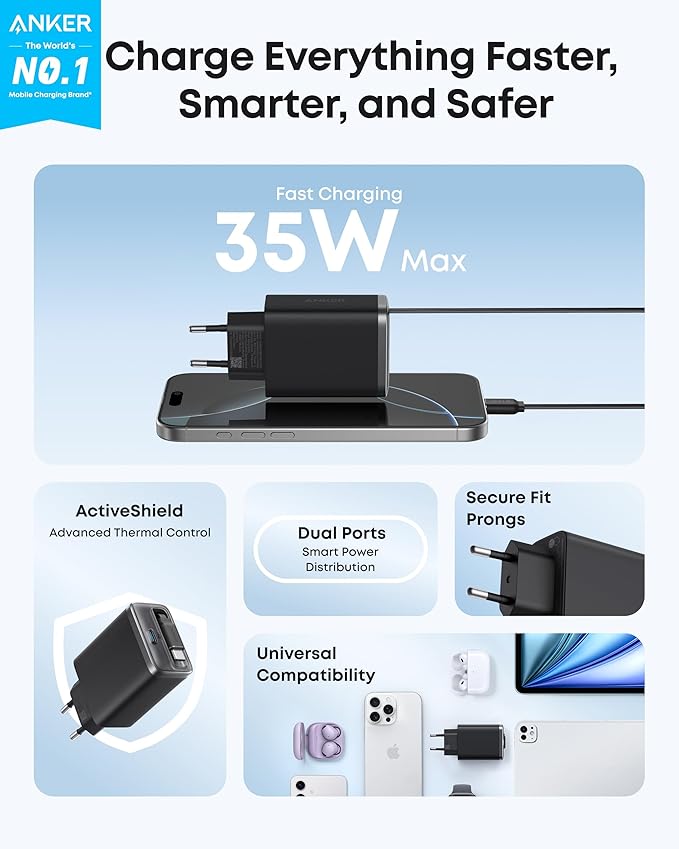 Anker Nano Charger (35W, Built-In Retractable USB-C Cable)  Black