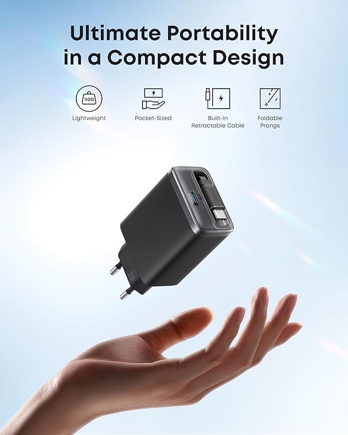 Anker Nano Charger (35W, Built-In Retractable USB-C Cable)  Black