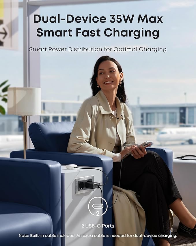 Anker Nano Charger (35W, Built-In Retractable USB-C Cable)  Black