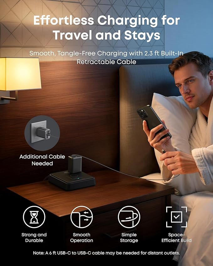 Anker Nano Charger (35W, Built-In Retractable USB-C Cable)  Black