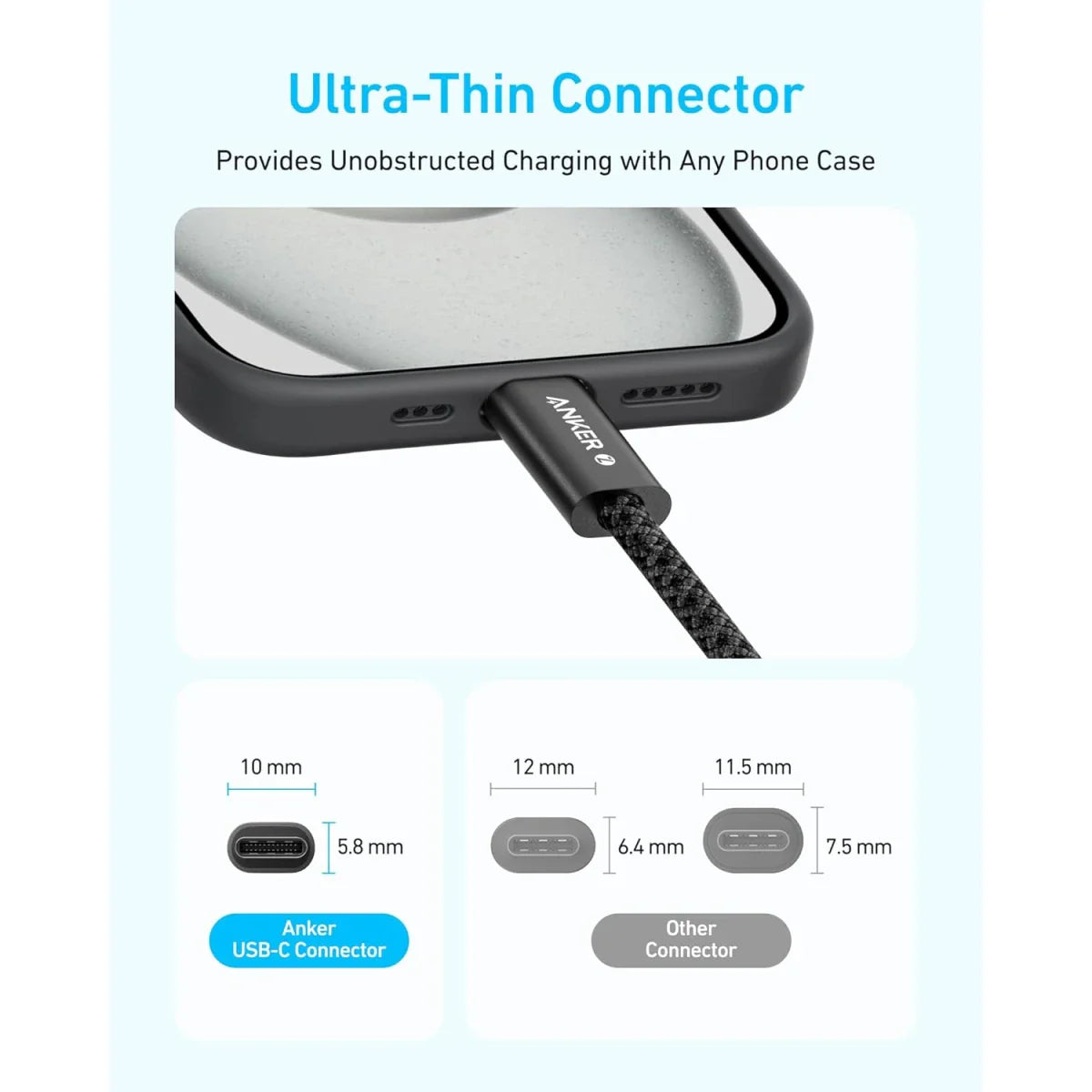 Anker Zolo USB C to USB C Cable, Braided and Dirt-Free Type-C Fast Charging Cable, Slim Connector, for iPhone 17 Series, MacBook (240W)