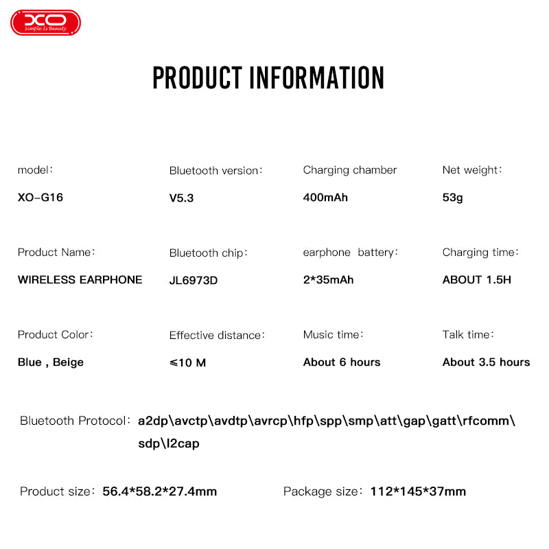 XO-G16 Wireless earphone