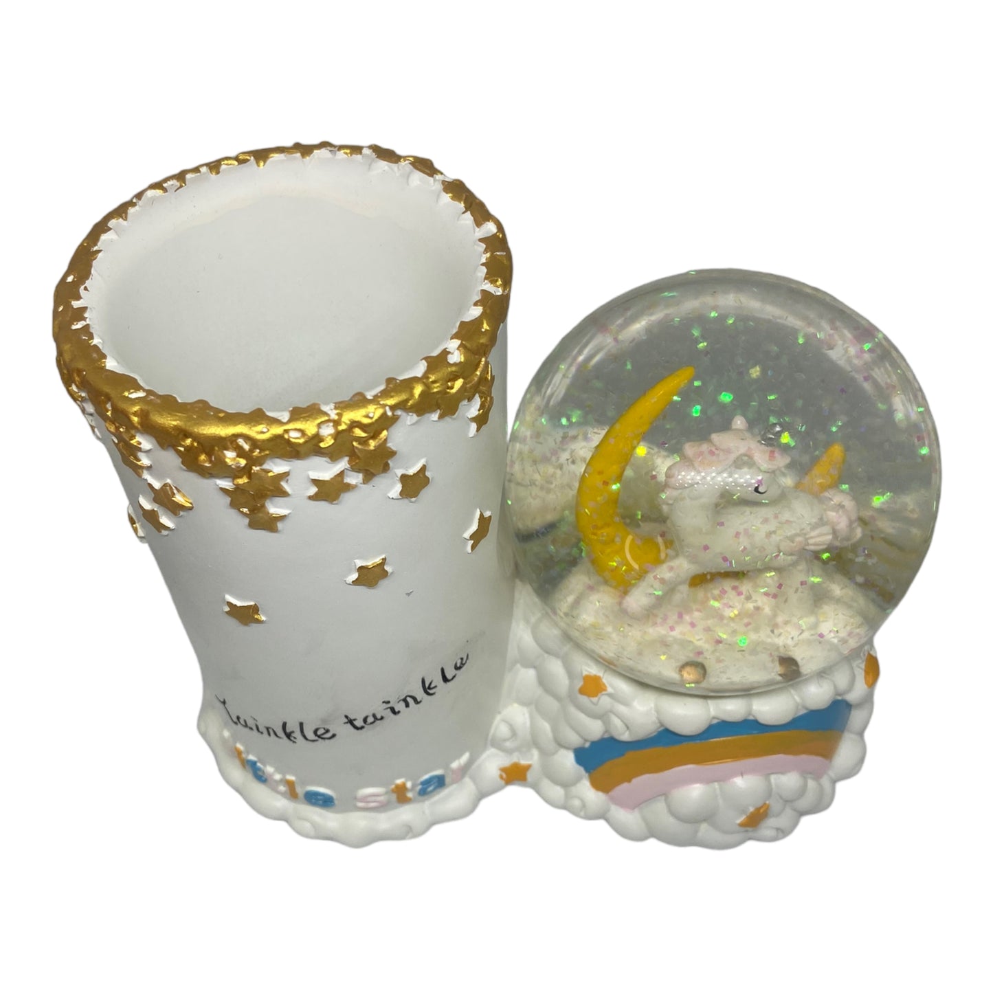 Twinkle Stars Unicorn Snow Globe Desk Organizer