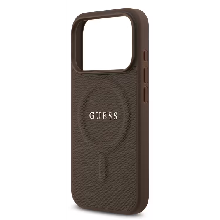 Guess MagSafe PU Saffiano Leather Case with Classic Logo for iPhone 17 Pro Max, Drop Protection, Lightweight Design, Comfortable Grip, Easy Snap-On, Sustainable Packaging, Slim Profile - Brown