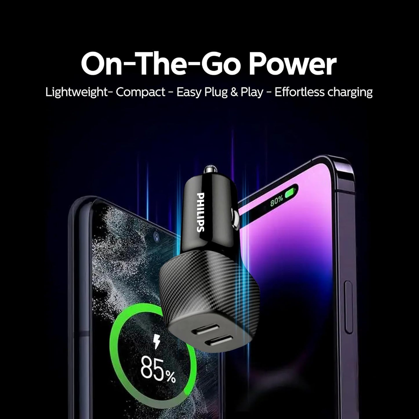 Philips 60W Dual Port USB-C Car Charger,20V Universal Car Charger, without cable