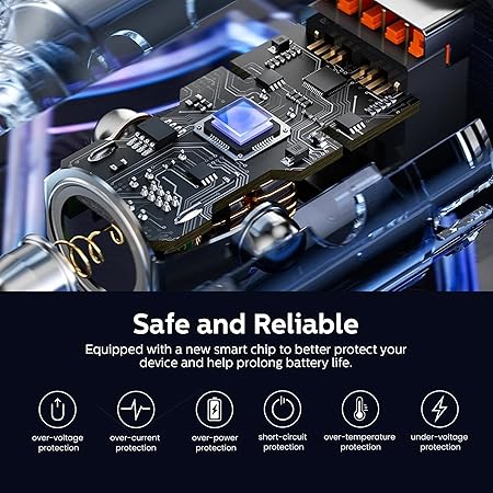 Philips 60W Dual Port USB-C Car Charger,20V Universal Car Charger, without cable
