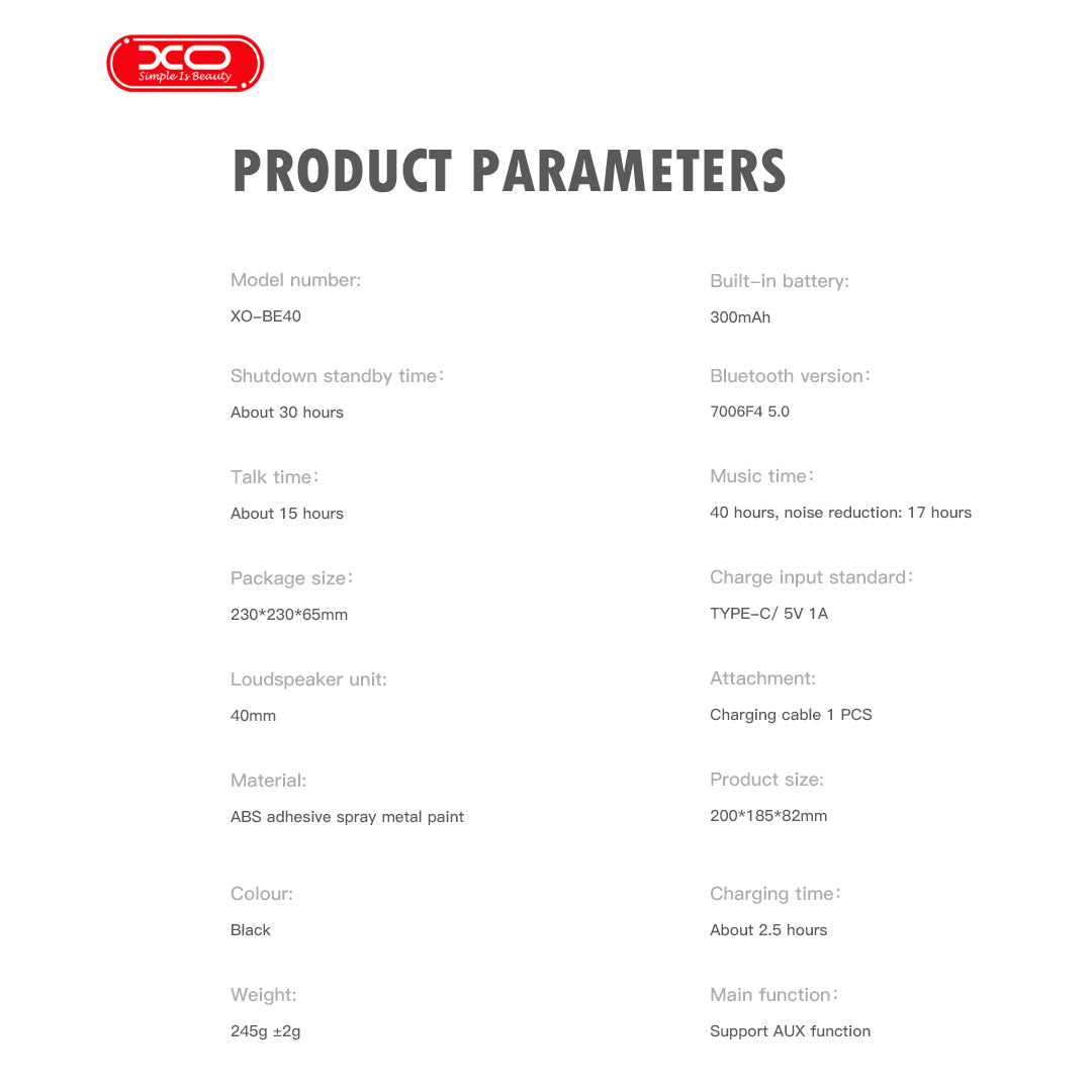 XO-BE40  Foldable stereo headphones