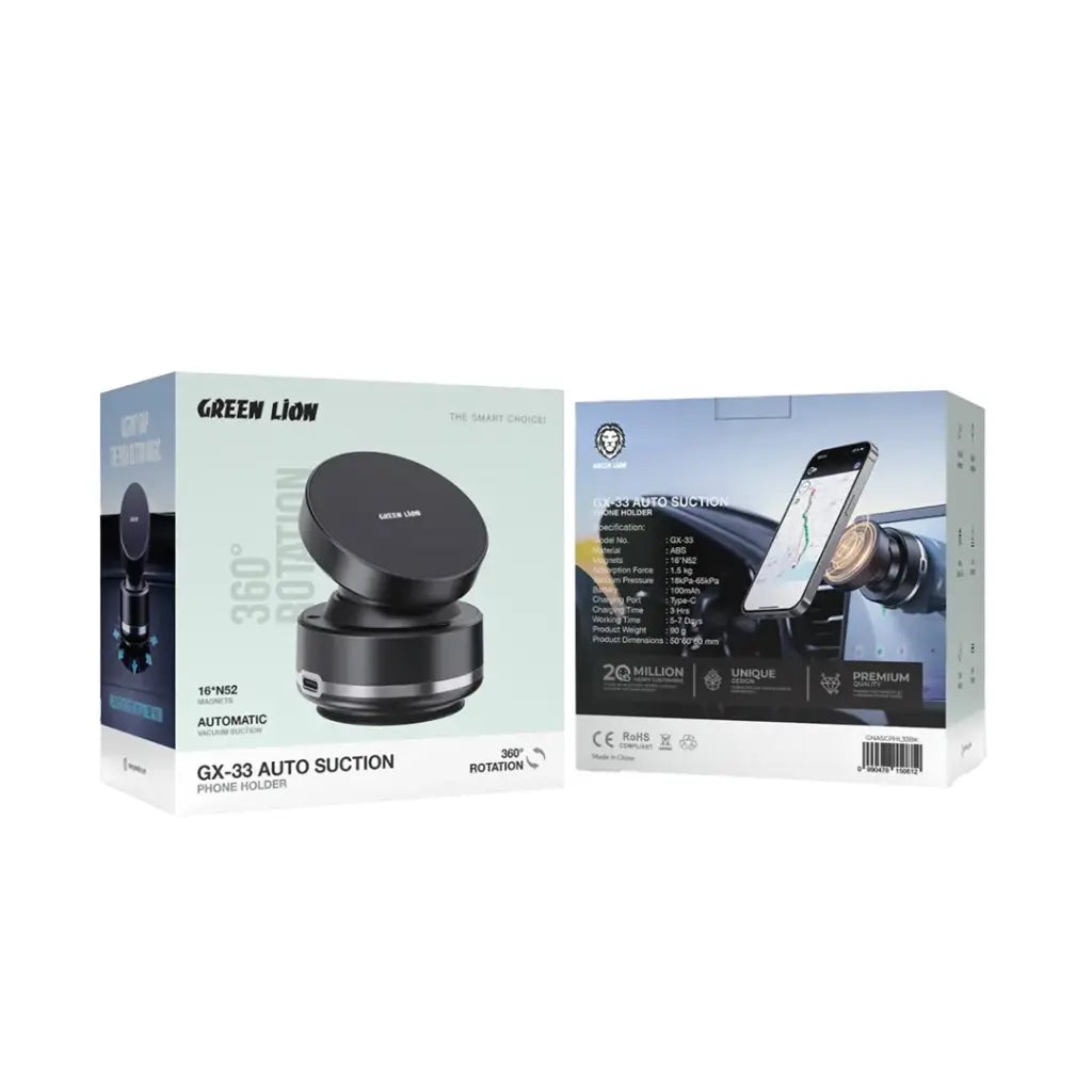 Green Lion GX-33 Auto Suction Phone Holder - Black