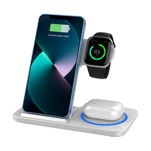 شاحن لاسلكي WIWU WI-W020 قابل للطي بقوة 15 وات 3 في 1 - أبيض