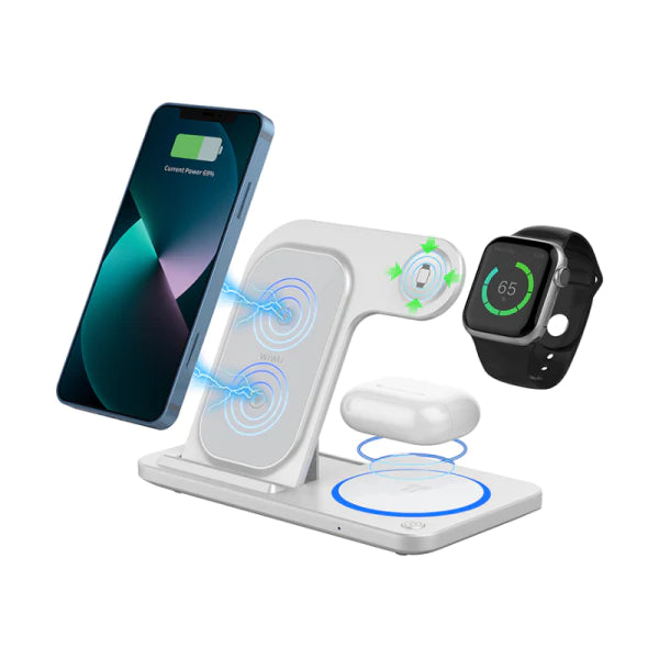شاحن لاسلكي WIWU WI-W020 قابل للطي بقوة 15 وات 3 في 1 - أبيض