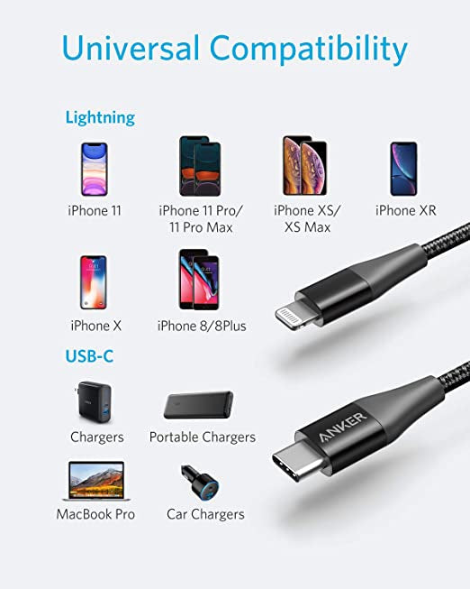 Anker PowerLine +II USB-C Cable with Lightning Connector 6ft Black