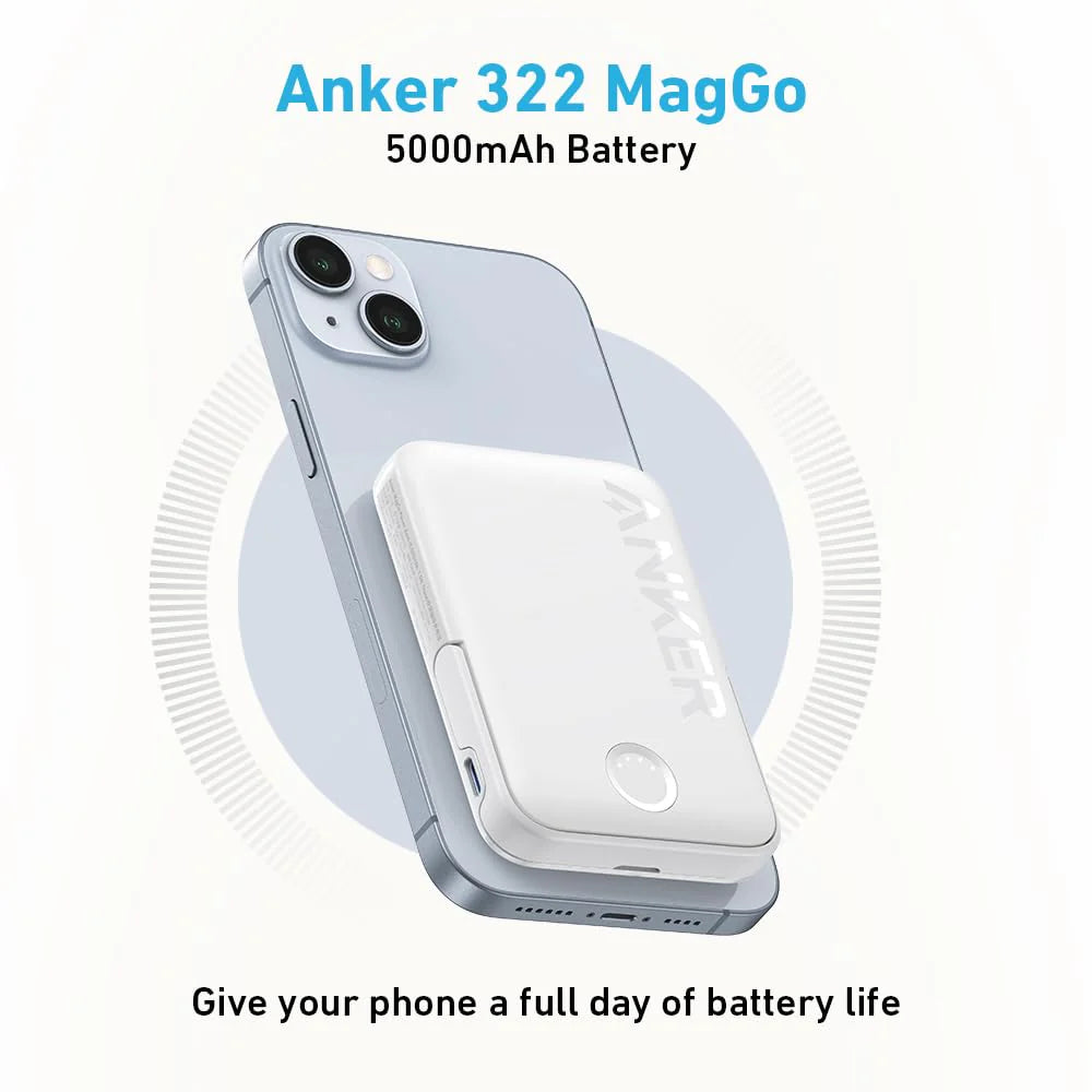 بطارية Anker 322 MagGo (PowerCore 5K) بحامل أبيض