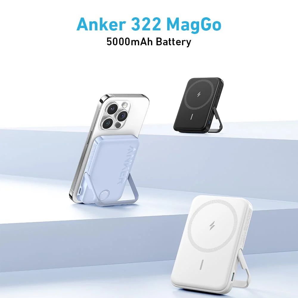 بطارية Anker 322 MagGo (PowerCore 5K) بحامل أبيض