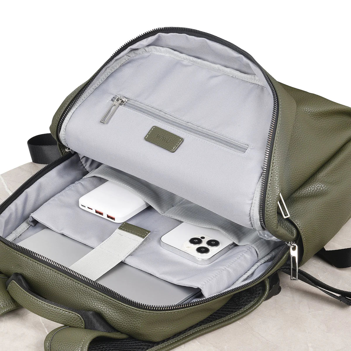 WIWU Osun Backpack PU leather with front pocket& Laptop /green