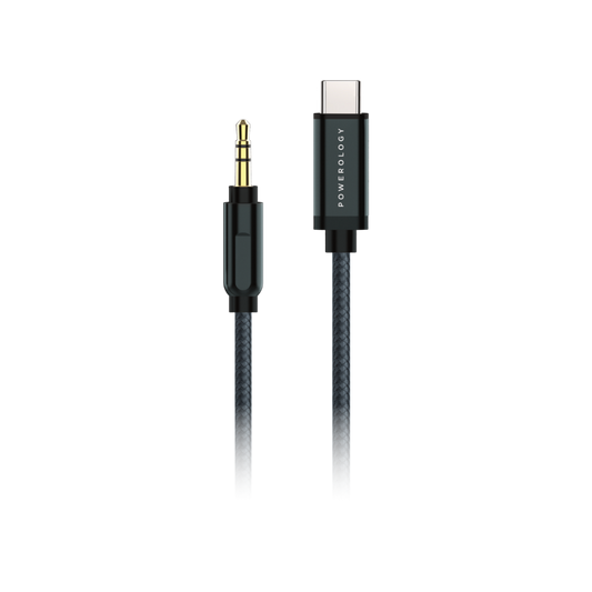 Powerology Aluminum Braided USB-C to 3.5mm AUX Cable 1.2m/4ft - Gray