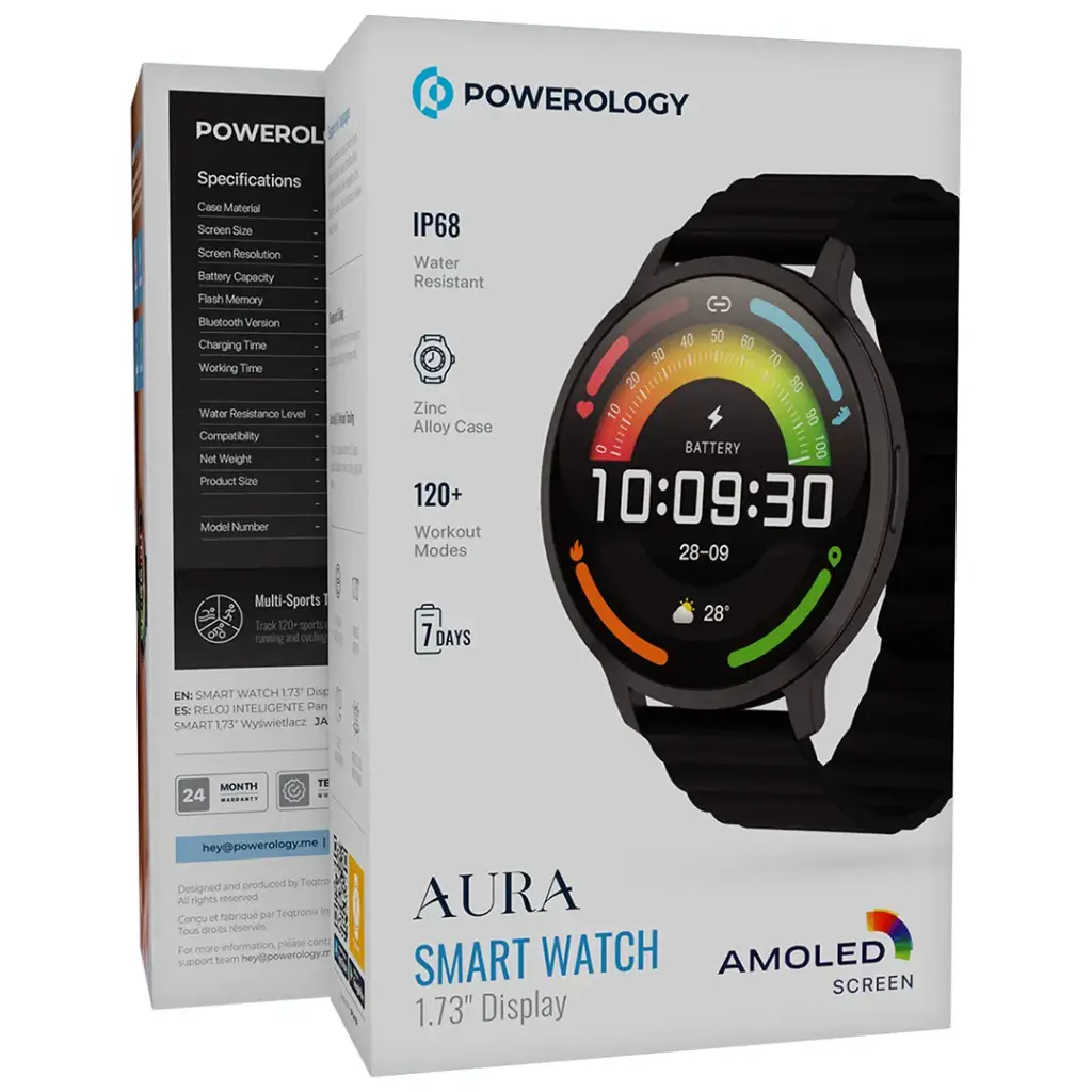 Powerology Aura Smart Watch with 1.73" AMOLED Display