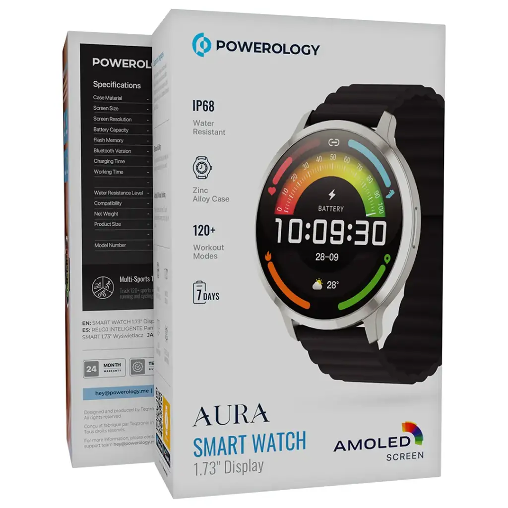 Powerology Aura Smart Watch with 1.73" AMOLED Display