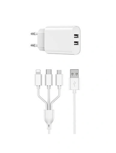 Dual USB charger+ 3 in 1 cable EU plug, Wi-U003