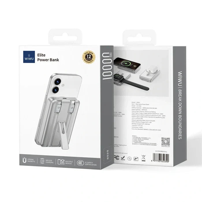 WiWU Elite 10000mAh Power Bank with Built-in Cable & Stand