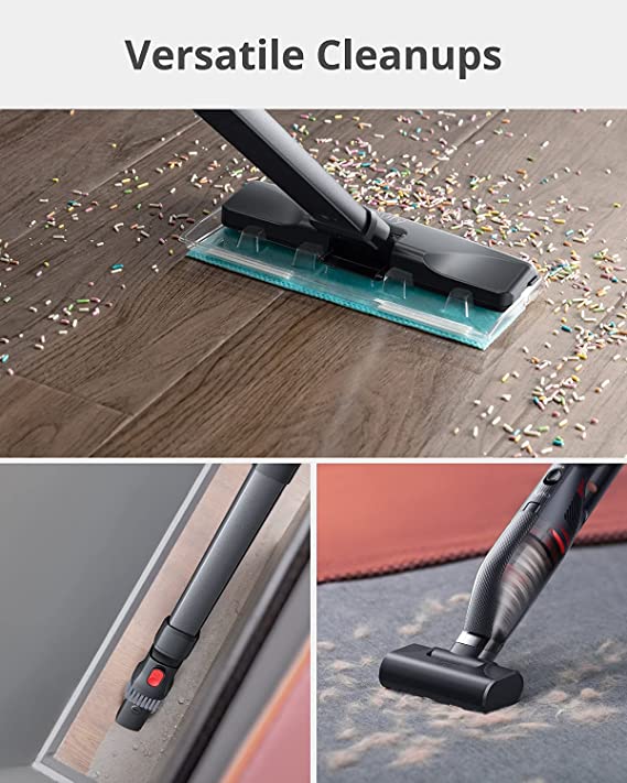 Anker Eufy HomeVac H30 Infinity Vacuum&amp;Mop 2 in 1 Black -مكنسة هوم فاك H30 انفينيتي كهربائية تحمل باليد بقدرة لاسلكية 80 وات هوائي وقوة ضغط قوية 16 كيلو باسكال وخفيفة الوزن للغاية 1.78 رطل وقاعدة شحن تشغيل 20 دقيقة مع مشغلات متعددة من يوفي انكر 