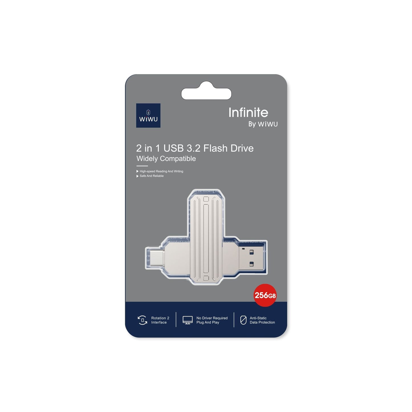 WIWU Infinite 2in1 USB3.2 Flash Drive 32GB Fast & Versatile - Silver