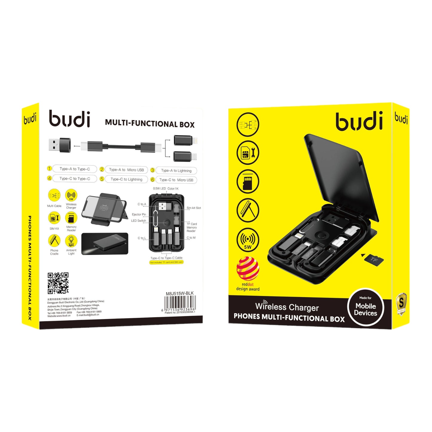 Budi 5Wwireless charger-  شاحن لاسلكي متعدد الاستخدامات ماركة بودي