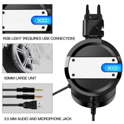 XO Wired LED Gaming Headset – Black سماعة مخصصة للالعاب